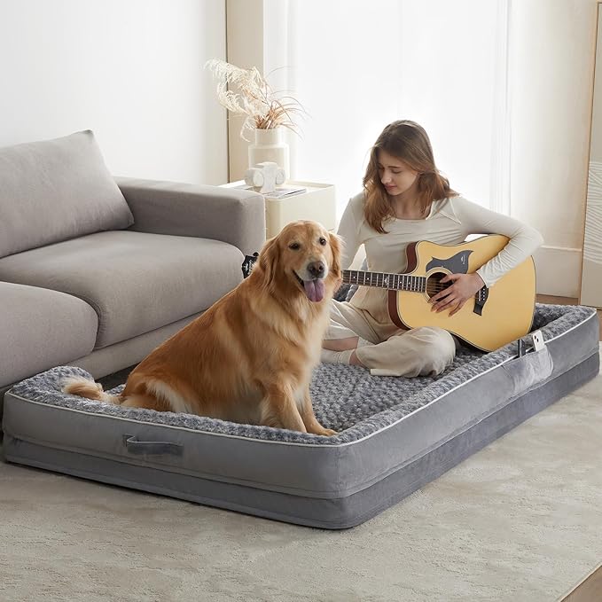 WNPETHOME Human Dog Beds for People Adults, Washable Faux Fur Nap Bed Adult Oval for People, Calming Human Size Giant Dog Bed Fits Pet Families with Storage Pocket Grey