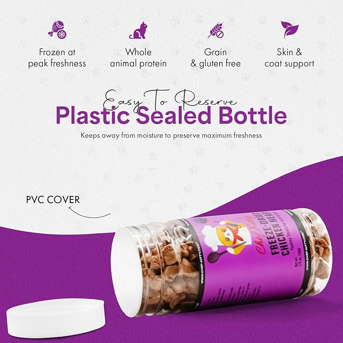 Freeze-Dried Chicken Heart Treats for Cats & Dogs – 100% Human Grade, Single Ingredient, High-Protein, Healthy Snack – No Additives or Preservatives – 1.4oz - Inspected & Tested in USA