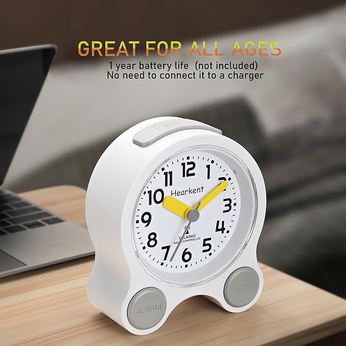 Atomic Talking Clock Clear Voice Time and Date with Snooze and Light, Clocks for Seniors 5 Sets of Separate Alarms Non Ticking Volume Control(All Black)