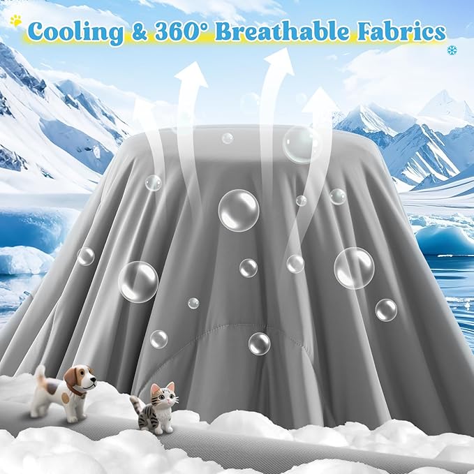 Cooling Blanket for Dogs, Lightweight & Durable Dog Cooling Mat, Q-MAX>0.45 Soft Breathable Pets Comforter for Couch, Bed & Car Essential - Light Grey 25x40 Inches
