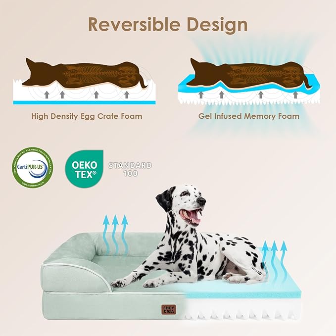 EHEYCIGA Orthopedic Large Dog Bed, Waterproof Memory Foam, Non-Slip Bottom, Sage Green, 35"L x 22"W x 6.5"Th