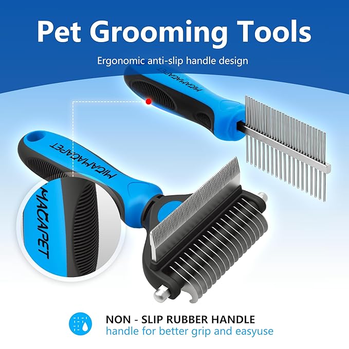 2-in-1 Shedding Brush and Detangling Comb Combo,Small Dog Stripping Brush, Dog and Cat Grooming Comb, 17 Stainless Steel Teeth Remove Tangled Hair, Pet Grooming Tools-Small