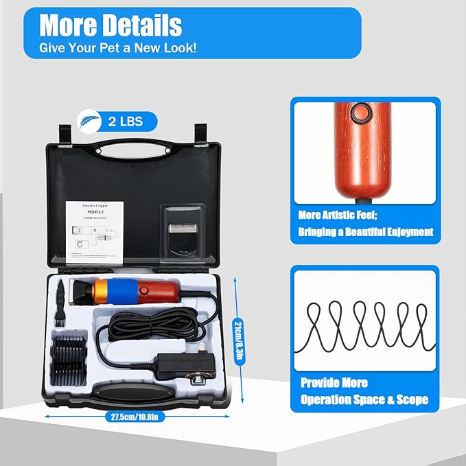 10ft Sheep Shears, with Plug & 2 Blades 200W Electric Clippers Animal Shave Grooming Farm for Dogs Cat Goat Alpaca, Llamas, Angora Rabbits Shearing Hand Piece Cutter Livestock Pet Supplies