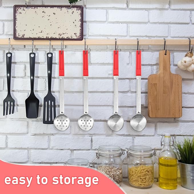 16 Pcs Portion Control Serving Spoons, Restaurant Measuring Serving Ladle Utensils, Portion Control Slotted Scoops for Weight Loss, Solid and Perforated Scoops(Red,2 oz)