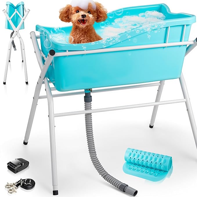 Dog Bath Tub, Portable Dog Washing Bathing Station, 3 Levels Elevated Foldable Dog Bath for Shower and Grooming, Collapsible Shower Bathtub Pet Tub for Small and Medium Size Dogs