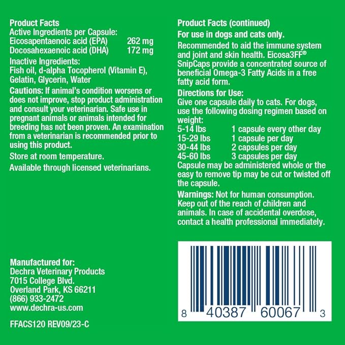 SnipCaps Omega 3 Free Fatty Acid Capsules for Dogs and Cats - Small, 120 ct