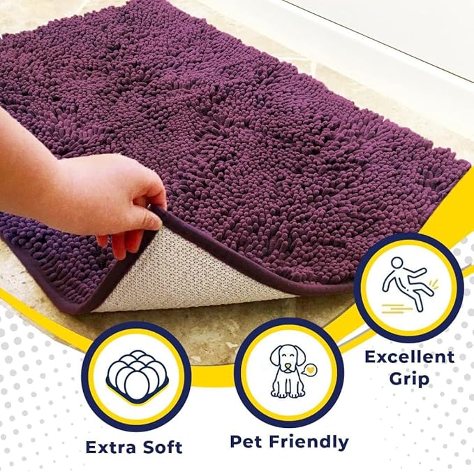 Muddy Mat® Original Dog Door Mat for Muddy Paws, Super Absorbent Microfiber, Non-Slip Washable Pet Rug, Quick Dry Chenille Entryway Carpet, Machine Washable Indoor Outdoor mat, Dark Purple 24"x60"