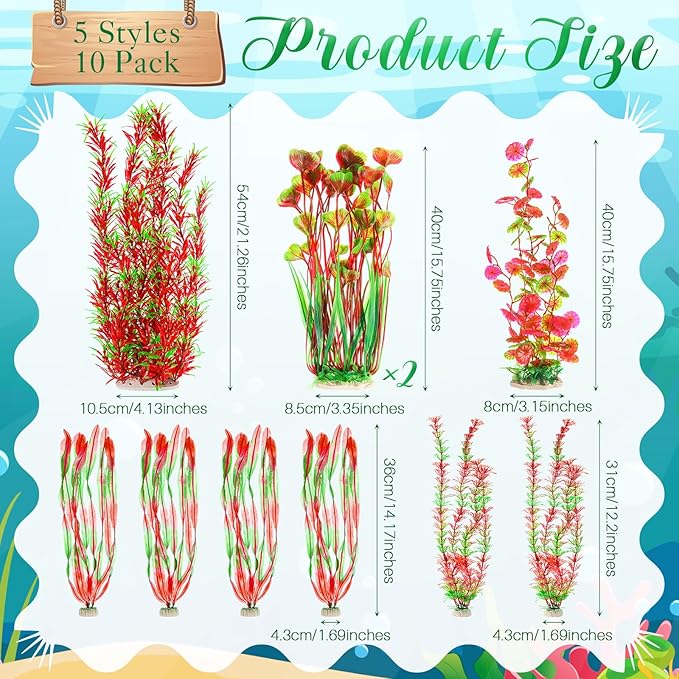 10 Pcs Large Aquarium Artificial Plants Decorations, Tall Plastic Fish Tank Plant Decorations for Household and Office Aquarium (Multicolor)