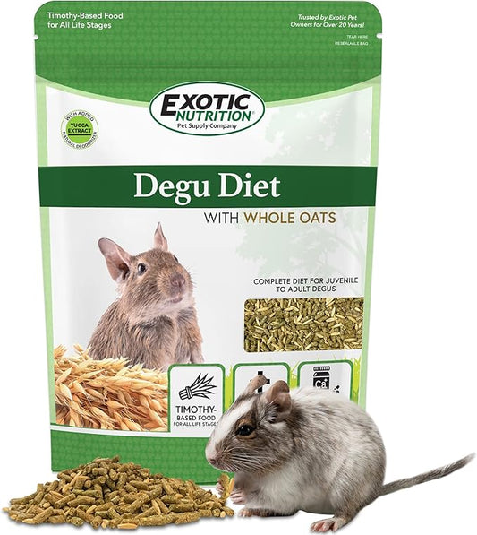 Exotic Nutrition Degu Diet (2.5lb) - Nutritionally Complete Healthy Pellet Diet with Whole Oats - for Domesticated Pet Degus