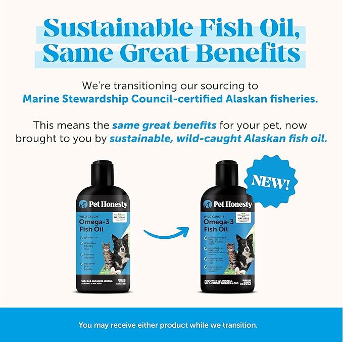 Omega 3 Fish Oil for Cats & Dogs (16oz), Wild Caught Omega 3 Fish Oil for Dogs Skin and Coat Supplement, Supports Shedding, Skin & Coat, Immunity, Joint, Brain & Heart, EPA + DHA