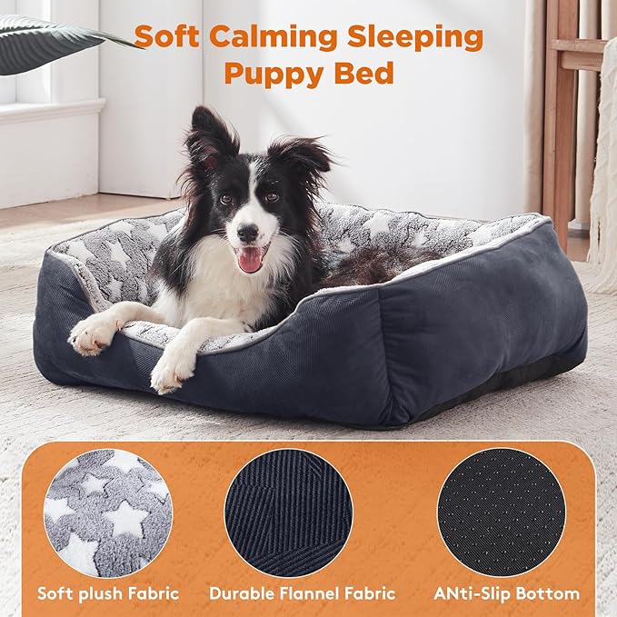 GASUR Dog Beds Small Plus Size, Small Dog Bed Washable, Orthopedic Pet Sofa Bed, Pet Cuddler Anti-Slip Bottom, Soft Calming Sleeping Warming Puppy Bed (S Plus (25"x 21"x 8"), Black)