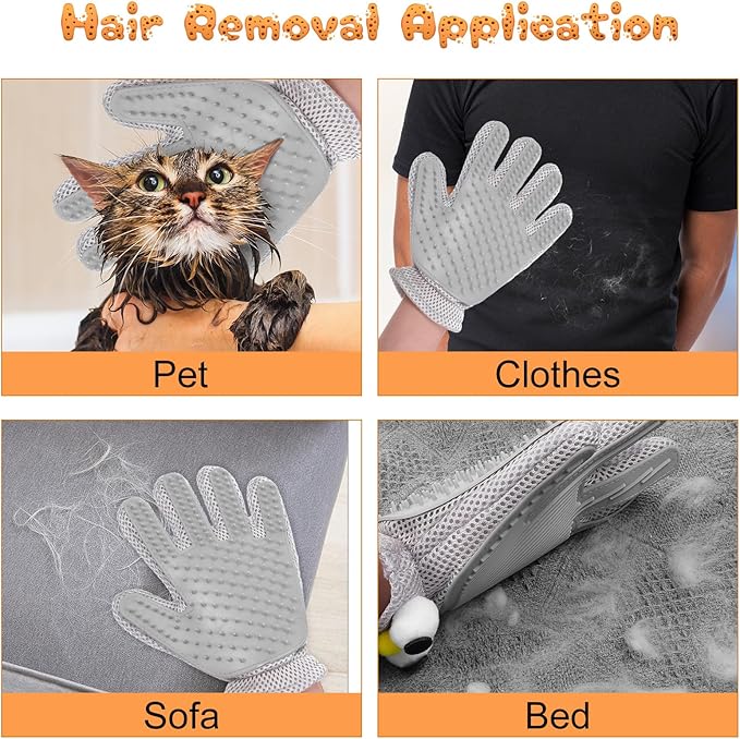 2 in 1 Pet Grooming Glove for Cats & Dogs, Efficient Deshedding Brush Pet Long Short Fur Removal Glove, Gentle Massaging Puppy Kitten Bathing Grooming Brush Tool, Easy Clean Floating Hair Mitt