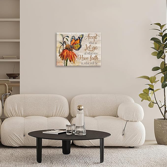 Farmhouse Butterfly Bathroom Pictures Wall Art, Rustic Floral Country Bathroom Wall Decor, Daisy Inspirational Framed Painting Canvas Artwork for Bedroom Living Room Decorations 16"L x 12"W