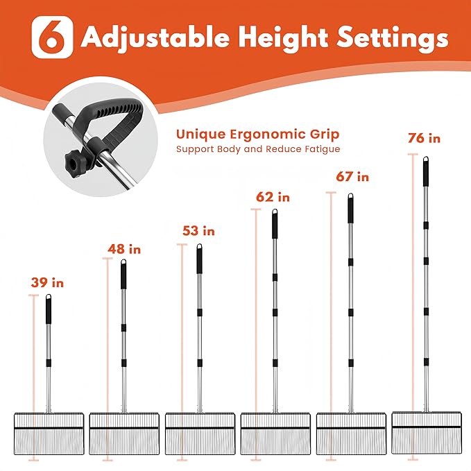 15inch Large Chicken Poop Scooper, 2 Slot Widths (0.16"&0.28"), 39" to 76" Adjustable Stainless Steel Handle, Sifting Litter Shovel for Chicken Coop/Stables/Farm Cleaning(with Effortless Grip)