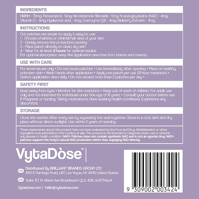 NAD+ Boost Patches | Anti-Aging and Wellness Support | 5x Stronger Formula | NMNH, Resveratrol, Hyaluronic Acid, Vitamin C, & Coq10 l Premium 8-Hour Time-Release Patch for Enhanced Absorption