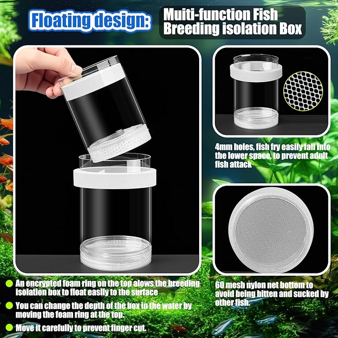 2 Pcs Breeder Box for Fish Tank Aquarium Breeder Separation Net Breeding Box with Suction Cup for Small Fish Shrimp Clownfish Guppy(White,M)