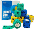 Self Adhesive Bandage Wrap - Pack of 09 Assorted Colors, Breathable & Water-Resistant Vet Wrap for First Aid, Sports Injury, Body Sprains, & Pets (2 Inch Paw Print Multicolor - 09 Pack)