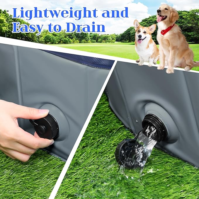 Foldable Dog Bath Swimming Pool Plastic Kiddie Pool Professional Tub Collapsible Grooming Bathtub for Pets Kids Baby and Toddler, 39.5 x 12 Inches Gray
