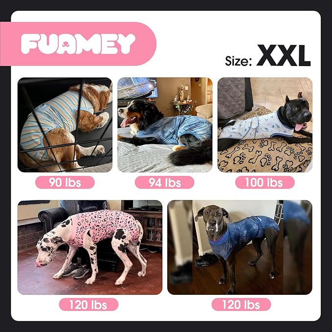 FUAMEY Recovery Suit for Dogs After Surgery,Soft Breathable Dog Bodysuit E-Collar & Cone Alternative Surgical Suit,Male Female Dog Neuter Spay Suits Anti Licking Wounds Onesie Dark Blue Stripes XXL