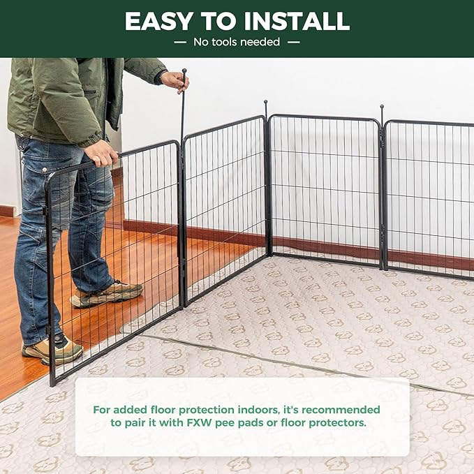 FXW Rollick Unleashed Dog Playpen for Indoor, Yard, RV Camping, 50 inch 8 Panels for Large Dogs, Black│Patented