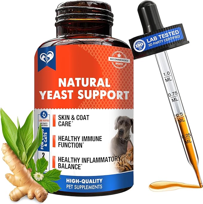 Natural Cats & Dogs Yeast Infection Anti Itch Treatment - Itchy Ears, Skin & Allergy Symptoms Relief - Reduces Inflammation & Relieves Irritation - Herbal Medicine Supplement Drops