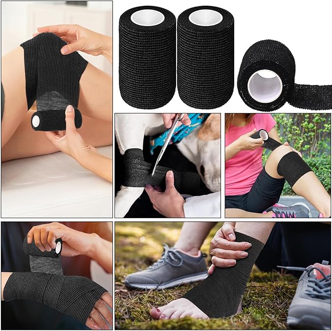 Treela 36 Pcs Self Adherent Bandage 3" X 5 Yard Wrap Breathable Cohesive Bandage Elastic Adhesive Tape for Stretch Athletic Sports Wrist Ankle(Black)