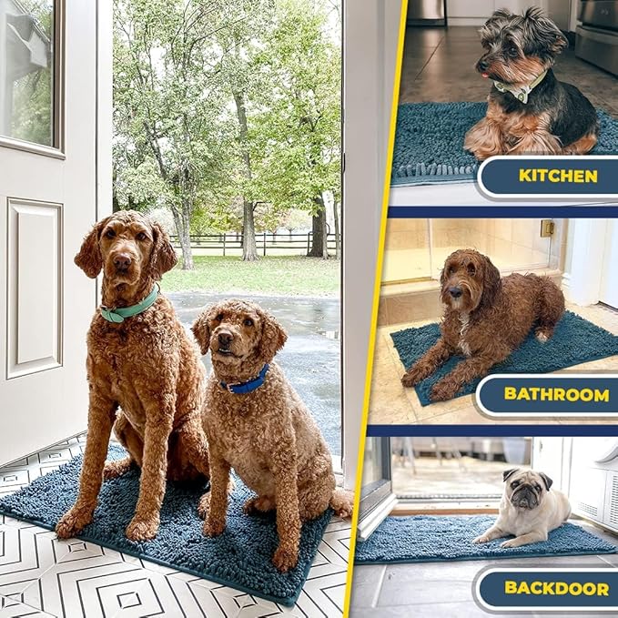 Muddy Mat® AS-SEEN-ON-TV Highly Absorbent Microfiber Door Mat and Pet Rug, Non Slip Thick Washable Area and Bath Mat Soft Chenille for Kitchen Bedroom Indoor and Outdoor - Atlantic Blue XXL 60"X48"