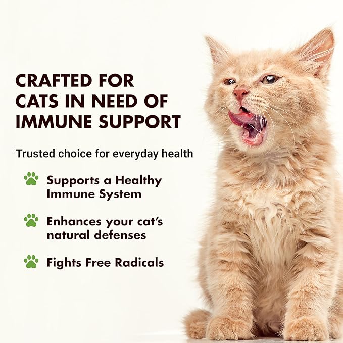 Immune Support for Cats – Daily Formula with Inulin, Beta-Glucan, Vitamin E, Omega-3s, Fermented Yeast & More! - Made for Picky Eaters