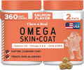Fish Oil Omega 3 Supplements for Dogs -360 Soft Chew Treats for Skin and Coat -Salmon Oil Blend of Fatty Acids, Omega 3, 6, Vitamins, Antioxidants -Made in USA (2 Packs of 180, Salmon Flavor)