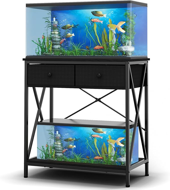 Fish Tank Stand 29 Gallon: Sturdy Aquarium Stand with Accessories Storage - Metal Fish Tank Table for 20-29 Gallon Reptile Breeder Turtle Terrarium - 30.7"x16.5" Weight Capacity 330 lbs