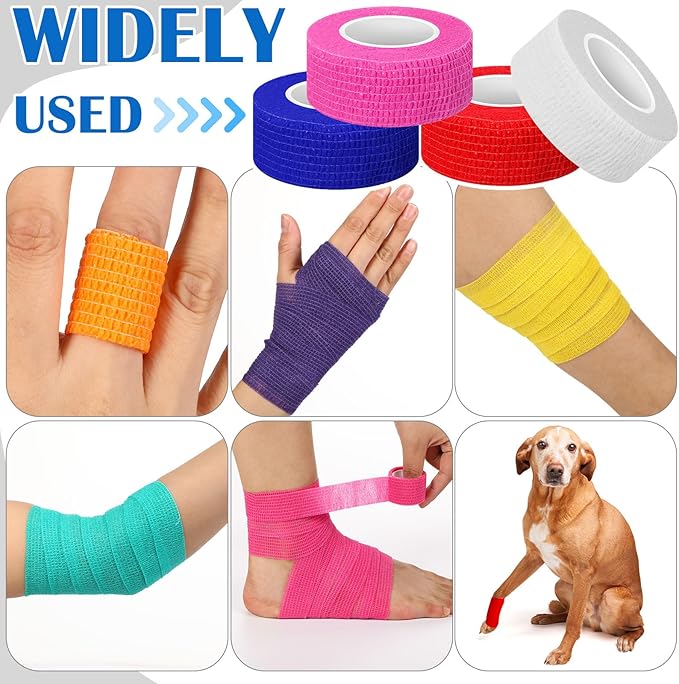Treela 36 Pcs Self Adherent Bandage 1" X 5 Yard Wrap Breathable Cohesive Bandage Elastic Adhesive Tape for Stretch Athletic Sports Wrist Ankle (Multicolored)