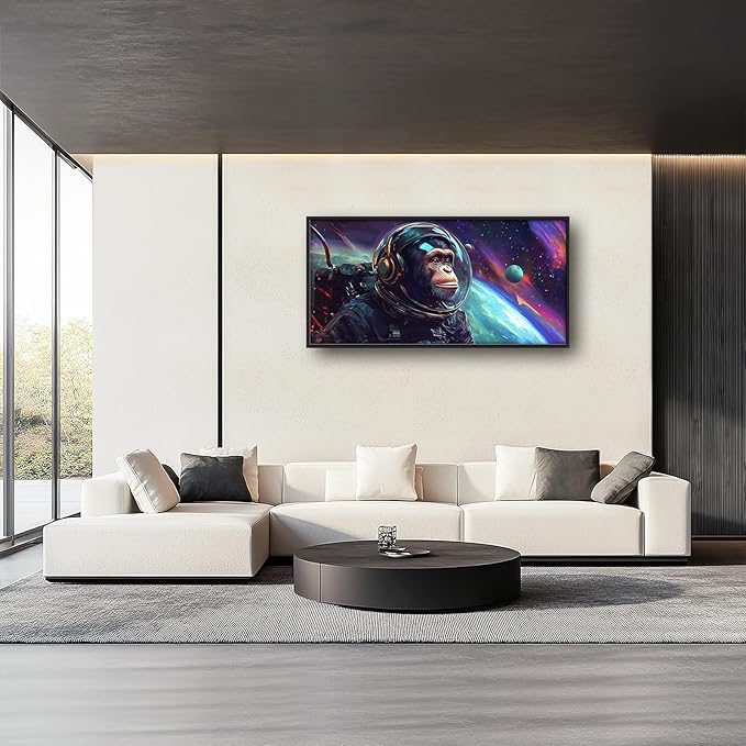 Framed Large Monkey Astronaut Wall Art, Oversized Chimpanzee Spacemen Wall Decor for Living Room, Outer Space Canvas Painting Pictures Modern Artwork for Living Room Bedroom Office 60"x30"