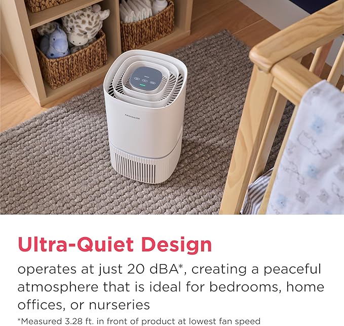 Frigidaire PureA300 HEPA Air Purifier with Wi-Fi for Small Bedrooms, Covers up to 850 Sq. Ft., 3-Stage Filtration, Energy Star Certification, Air Quality Monitoring, Smart Mode, Ultra Quiet, White