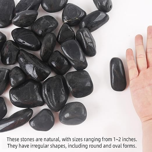 18LB 1"-2" Black River Rocks for Plants, Polished Pebbles for Garden Landscaping, Planters, Aquariums, Vase Fillers – Indoor & Outdoor Decor