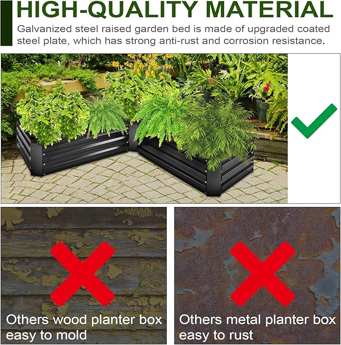 EDOSTORY Raised Bed Garden Bed Kit, 5x5x1ft Galvanized Planter Tall Raised Garden Boxes Outdoor, Large Metal Raised Garden Beds for Vegetables, Flowers, Herbs