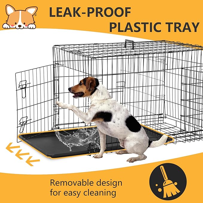 FDW Dog Crate Dog Kennel Cage with Double Door,36 inch Folding Metal Wire Dog Cage with Removable Tray&Divider Panel,Pet Crate for Medium Dogs,Black