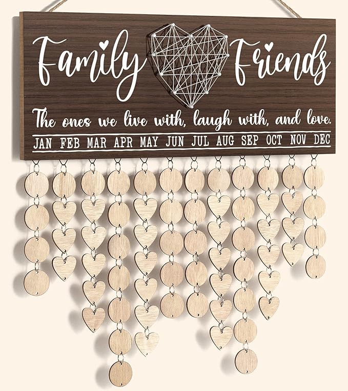 Christmas Grandma Gifts for Mom from Daughter, Wood Family Birthday Reminder Calendar Board Wall Hanging DIY Birthday Tracker Plaque with 120 Tag, Best Mom Dad Grandma Gifts for Birthday Thanksgiving