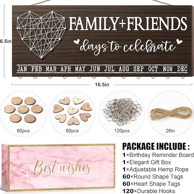 Christmas Grandma Gifts for Mom from Daughter, Wood Family Birthday Reminder Calendar Board Wall Hanging DIY Birthday Tracker Plaque with 120 Tag, Best Mom Dad Grandma Gifts for Birthday Thanksgiving