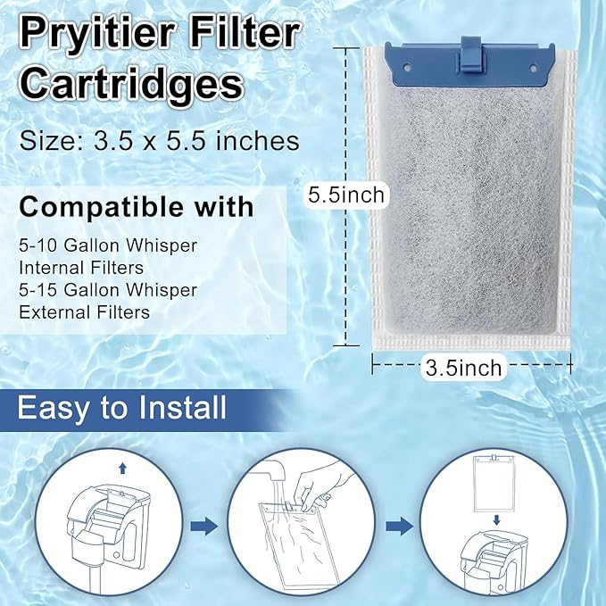 12 Pack Filter Cartridge Compatible with Whisper Bio-Bag Filters 10i/IQ10/PF10, Medium Replacement Filter Cartridges for Aquariums Compatible with ReptoFilte 20 gallons (90 GPH)
