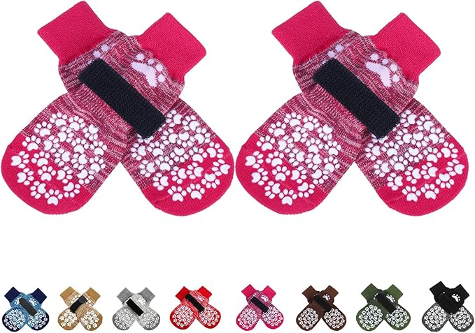 EXPAWLORER Anti Slip Dog Socks to Prevent Licking Paws, Dog Shoes for Hot Pavement, Dog Booties for Small Medium Large Senior Dogs, Traction Control Boots & Paw Protectors for Hardwood Floors Rose