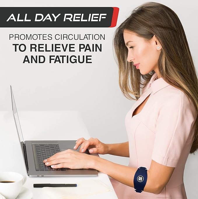 Sleeve Stars Tennis Elbow Brace for Women - Adjustable Tennis Elbow Strap, Golfers Elbow Brace for Men, Counterforce Brace for Tendonitis Relief, Fits 9"-23" (Single/Navy Blue)