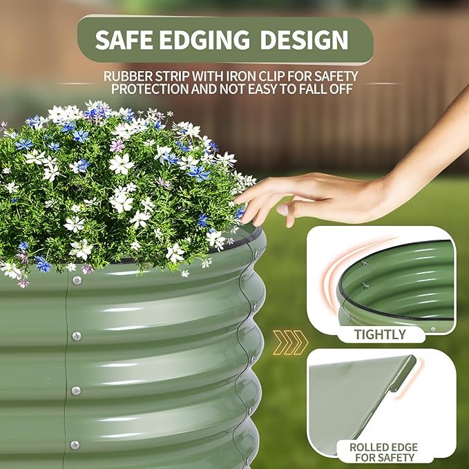 Galvanized Raised Garden Bed - 4x2x1.4FT Metal Planter Boxes Outdoor | Oval Steel Raised Bed Kit for Gardening with Protective Tape, Gloves for Vegetables, Flower, Herb (Green)