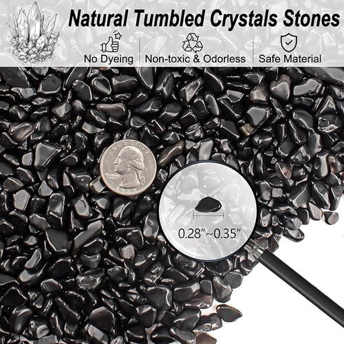 0.5 Lb/230g Black Aquarium Gravel Rocks Fish Tank Marbles Pebbles Small, Polished Natural Tumbled Healing Crystal Chips Bulk Crushed Stones for Crafts|Fish Turtle Tank|Home Decoration - 7-9m