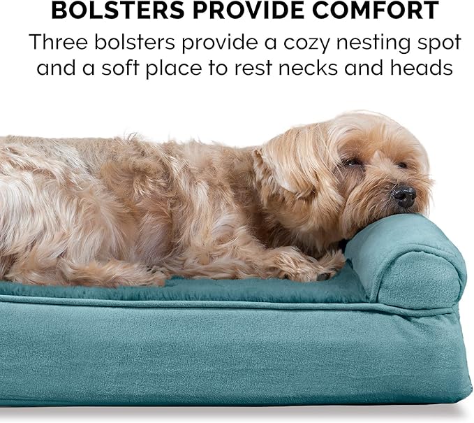 Furhaven Orthopedic Dog Bed for Large Dogs w/ Removable Bolsters & Washable Cover, For Dogs Up to 125 lbs - Plush & Suede Sofa - Deep Pool, Jumbo Plus/XXL