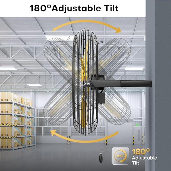 20 Inch Industrial Wall Mount Fan, 5200 CFM Industrial Metal Wall Fans with Poweful Motor, 3 Speed, Heavy Duty Construction Indoor for Warehouse, Workshops, and Garage, UL Listed