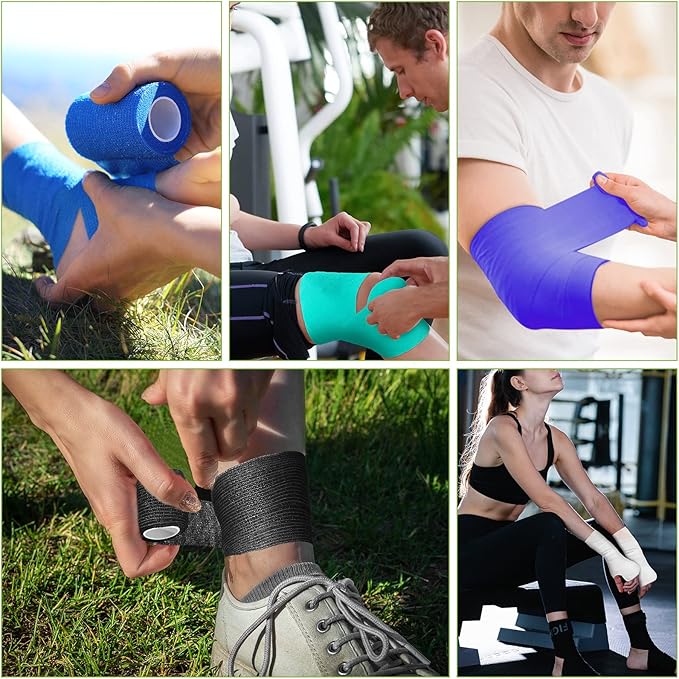 Treela 36 Pcs Self Adherent Bandage 4" X 5 Yard Wrap Breathable Cohesive Bandage Elastic Adhesive Tape for Stretch Athletic Sports Wrist Ankle(Multicolored)