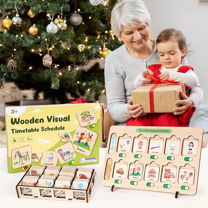 Dreamon Wooden Visual Schedule for Kids Chore Chart, Morning Bedtime Routine Charts for Kids Toddlers, autism learning materials&Daily Schedule Board for home