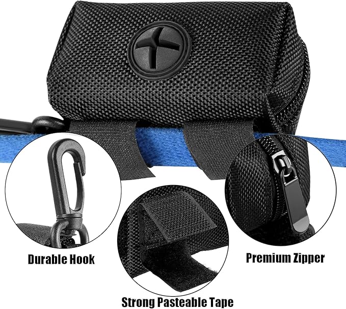 2Packs Dog Waste Bag Dispenser Pet Poop Bags Holder for Doggie Waste Bags Dispensers Soft Fabric Zipper Small Doggy Puppy Pouch for Leash Accessory Attachment with Carrier (Black & Purple)