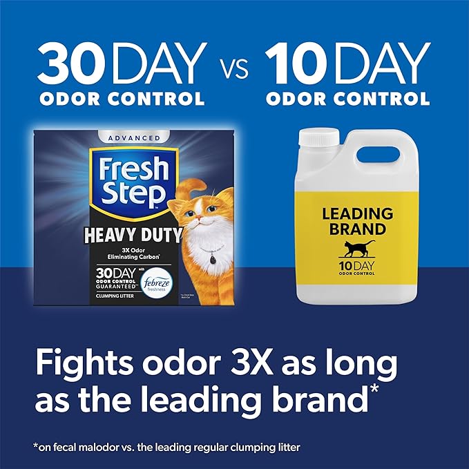 Fresh Step Clumping Cat Litter, Heavy Duty Advanced, Long Lasting 30-Day Odor Control with Odor Eliminating Carbon, 17.5 lb