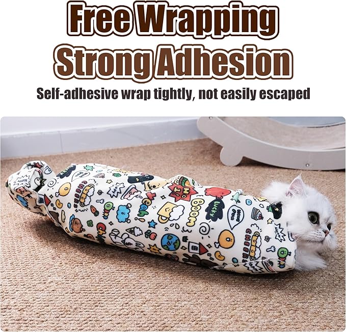 27.6" Cat Grooming Wrap Cat Wrap for Cutting Nails Cat Restraint for Nail Clipping Cat Swaddle Wrap Cat Burrito Wrap L(Within 15lbs) Anti-Scratch Anti-Escape Multifunctional Pet Tool